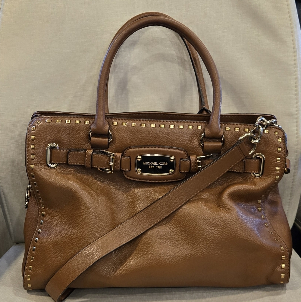 Michael Kors Tan Leather Satchel with Gold Accents